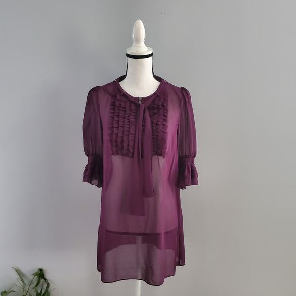 Twelve By Twelve Purple Sheer Ruffle Pullover Top M - Picture 1 of 9